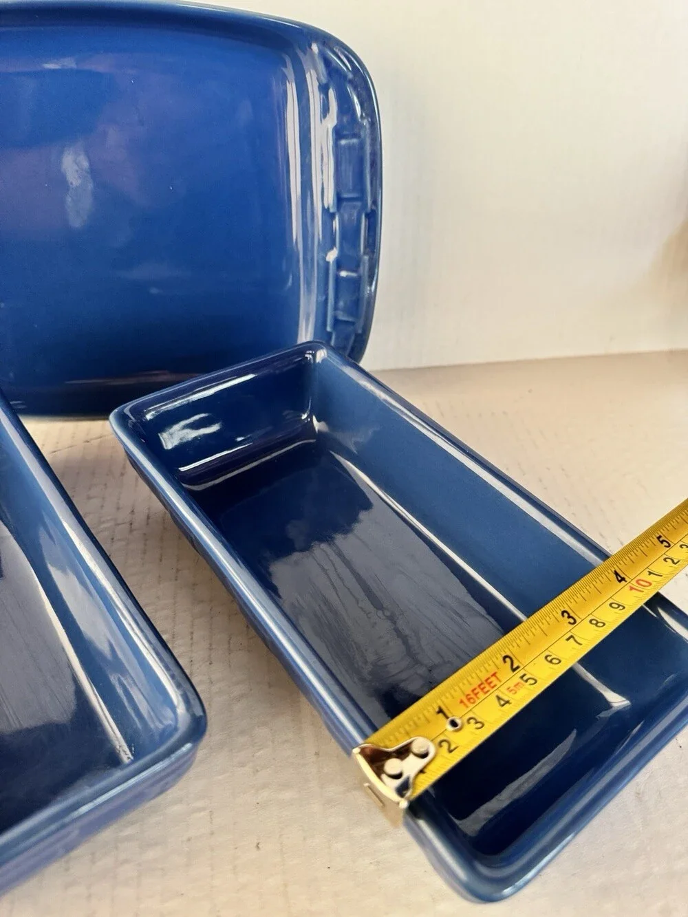 Longaberger Woven Traditions Cornflower Blue Pottery Serving Trays Set of 3